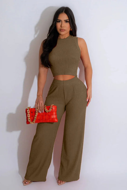 Wrinkle Texture Crop Top & Pants Set
