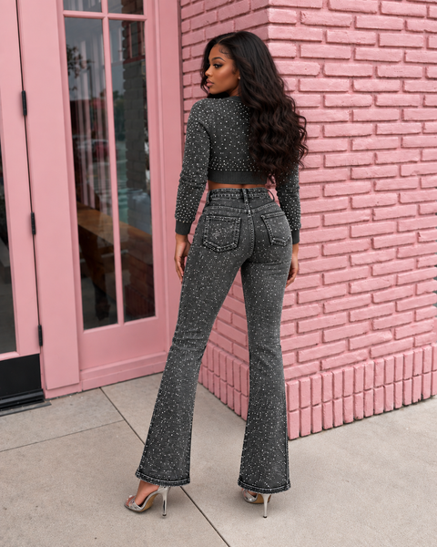 All Rhinestone Flare Jeans