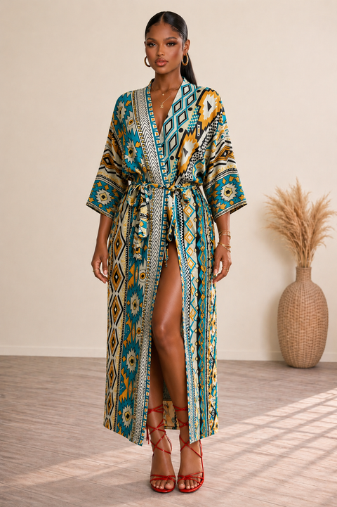 Geometric Printed Kimono