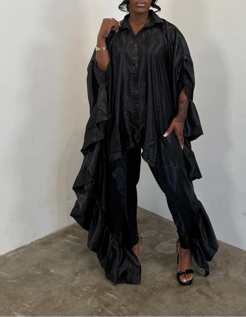 Satin Half Slv Oversize Shirt Dress (Plus)