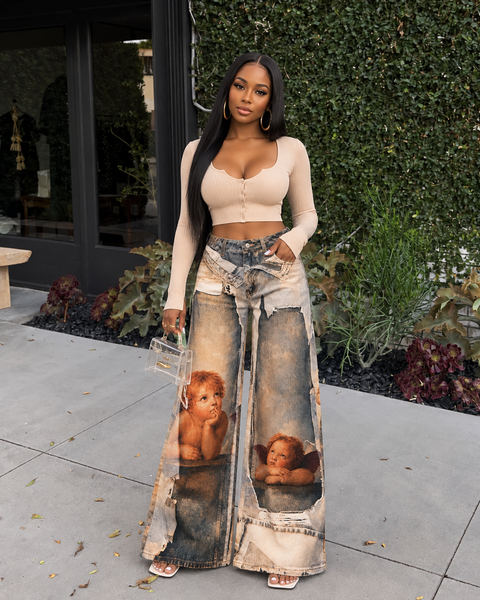 Angel Printed Denim Pants