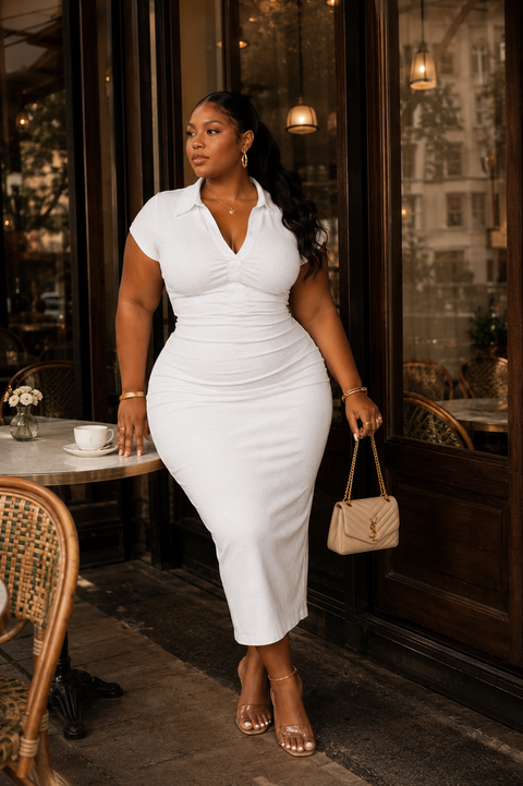 Collar Short Sleeve Dress (Plus)
