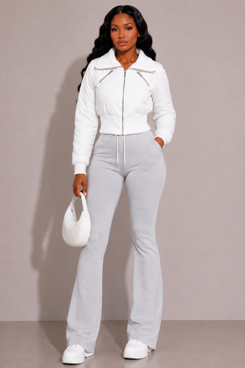 Faux PU Contrast Puffer Jacket