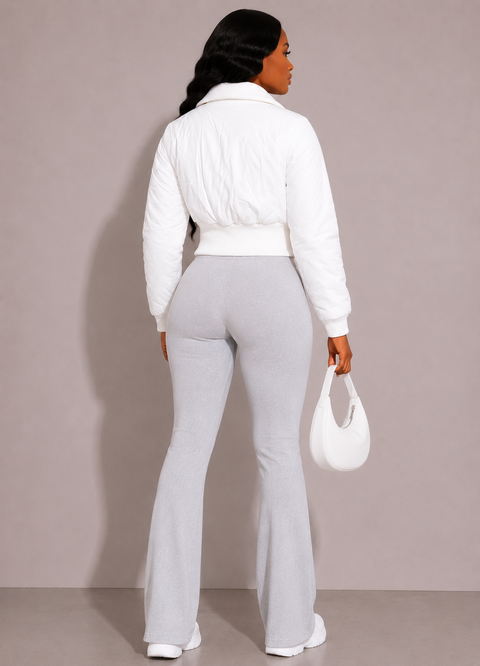 Faux PU Contrast Puffer Jacket