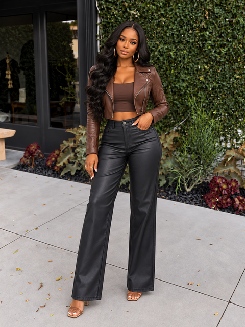 PU Coated Wide Leg Pants