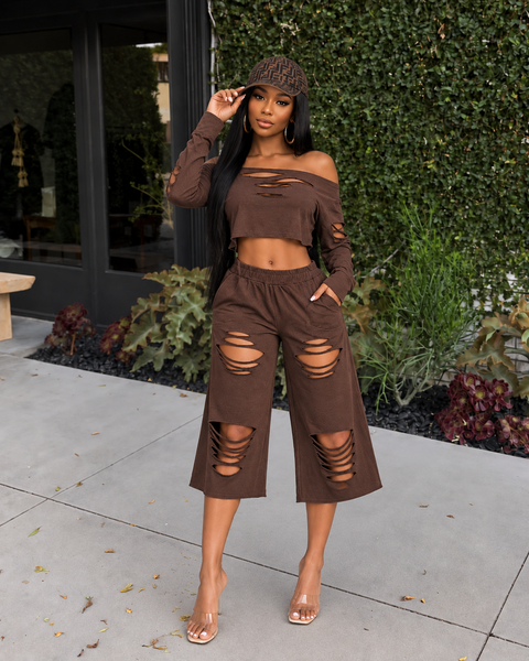 Cutout Top & Bermuda Pants Set