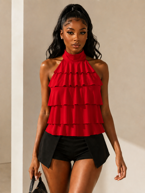 Mock Neck Ruffle Top