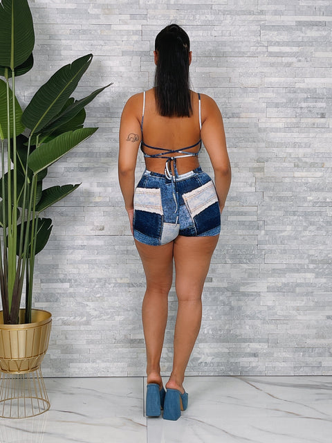 Denim Print Romper
