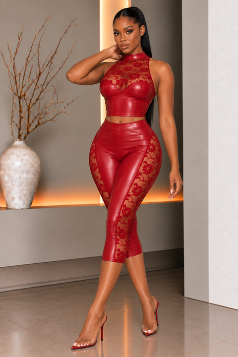 Faux PU Top & Pants Set