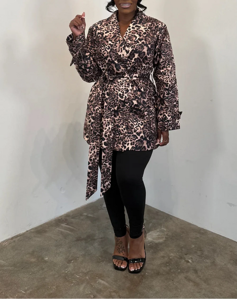 Printed Belted Blazer Coat (Plus)