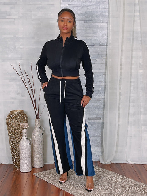 Soft Brushed Jacket & Denim Contrast Pants Set