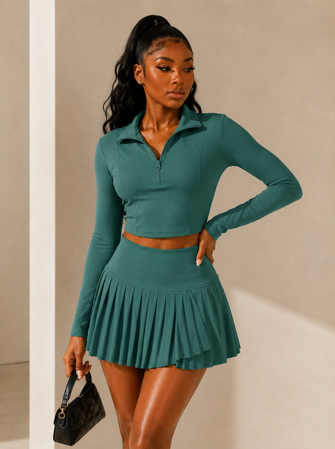 Yoga Half Zip Top & Skort Set