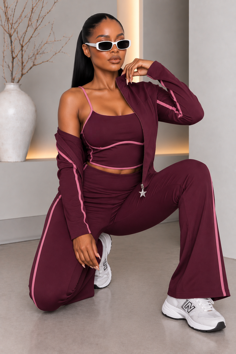 Yoga Bra Top & Flare Pants Set With Jacket