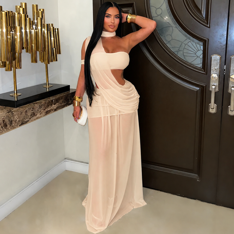 Mesh Tube Top & Draped Skirt Set
