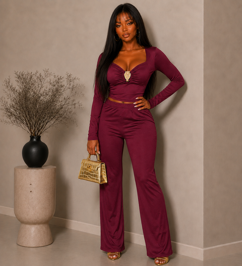Gold Trim LS Top & Pants Set