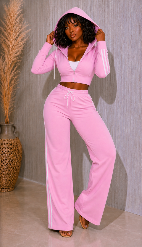 Side Striped Zip Up Top & Pants Set