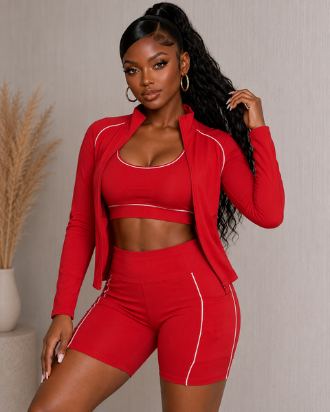 Sport Bra & Shorts With Jacket Set