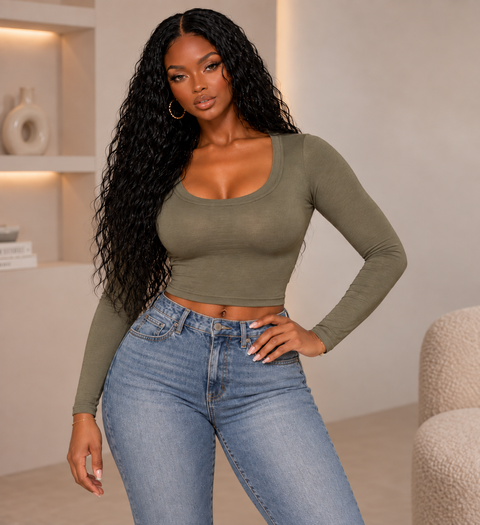 L/S Solid Crop Top