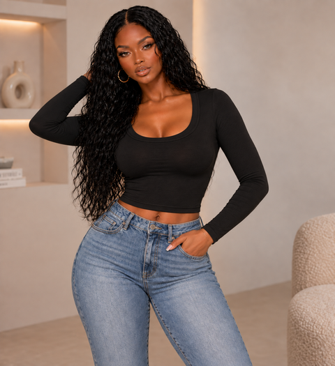 L/S Solid Crop Top