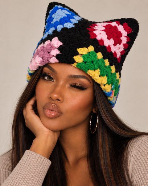 Crochet Square Cat Ear Beanie