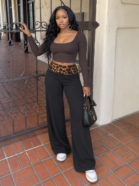 Leopard Print Folded Waist Pants