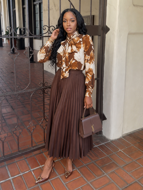 Printed Neck Tie Blouse
