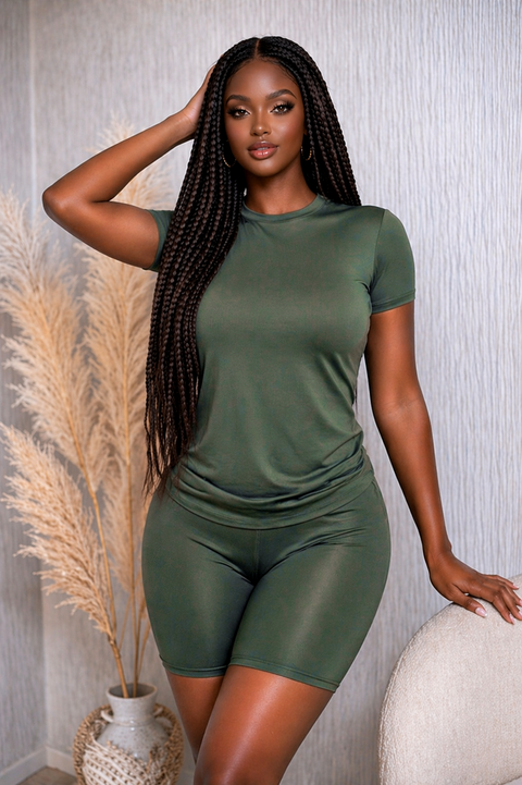 Solid Top & Biker Shorts Set