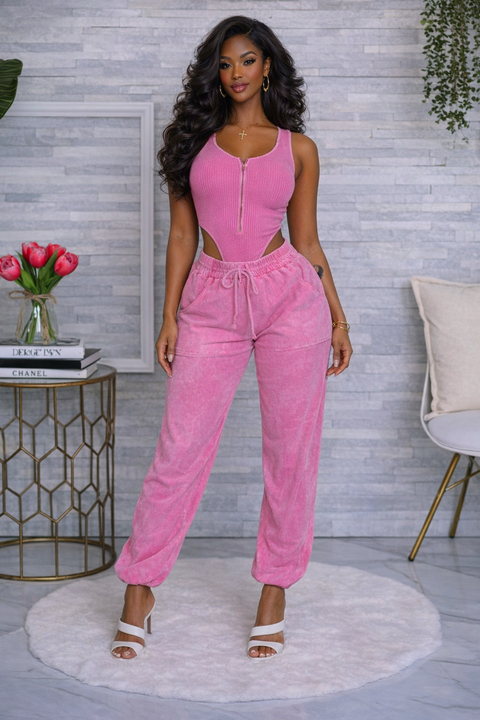 Washed Rib Tank Bodysuit & Jogger Set