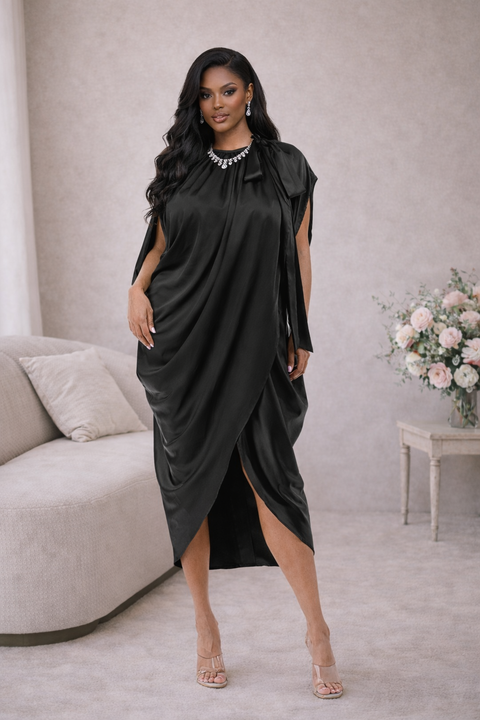 Bow Neck Wrap Midi Dress