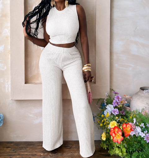 Wrinkle Texture Crop Top & Pants Set