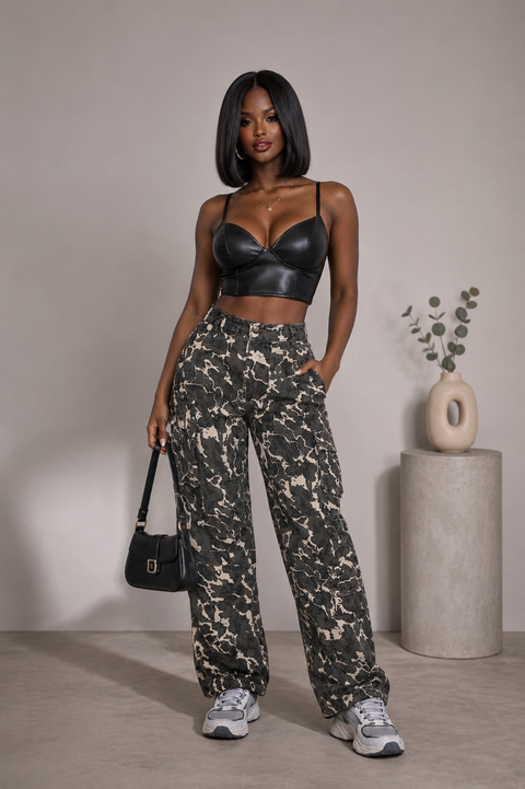 Multi Pocket Wide Leg Camo Pants