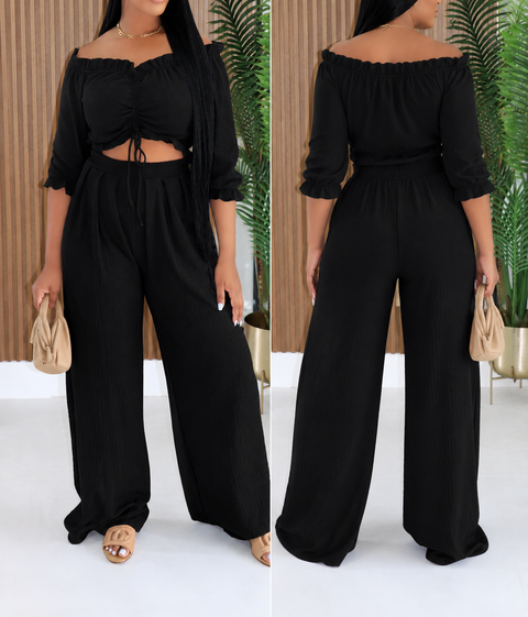 Wrinkle Off Shoulder Top & Pants Set
