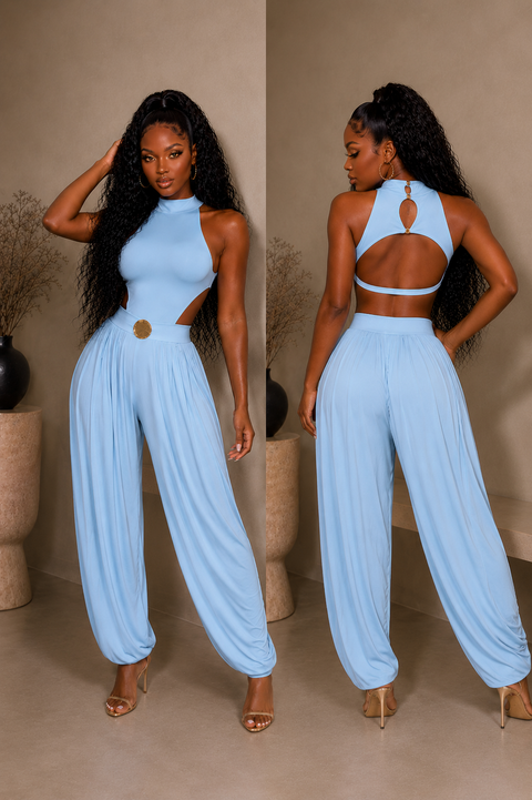Sleeveless Bodysuit & Gold Acc Pants Set