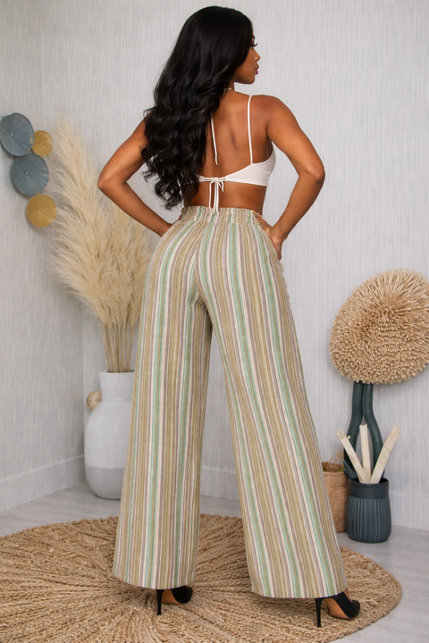 Striped Pompons Drawstring Pants