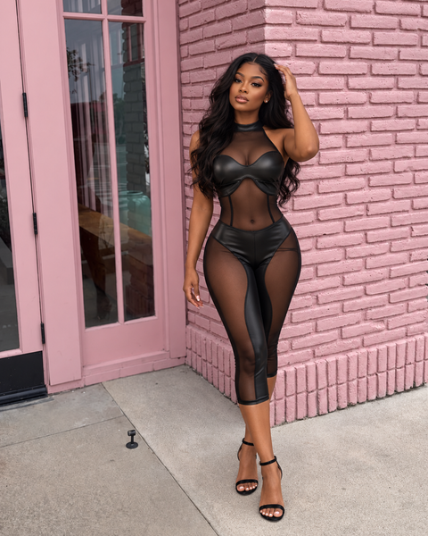 Mesh Contrast Capri Jumpsuit