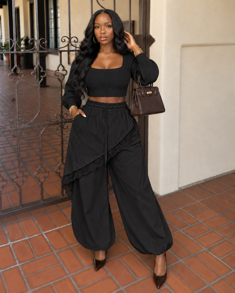 Lace Trim Folded Jogger