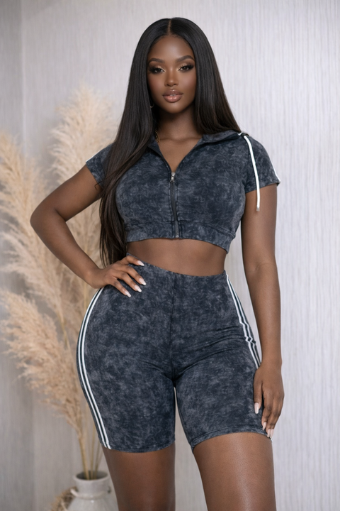 Hoodie Side Stripe Top & Shorts Set