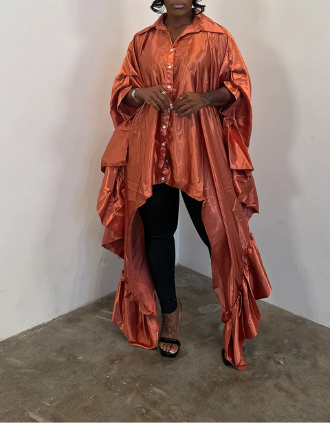 Satin Half Slv Oversize Shirt Dress (Plus)