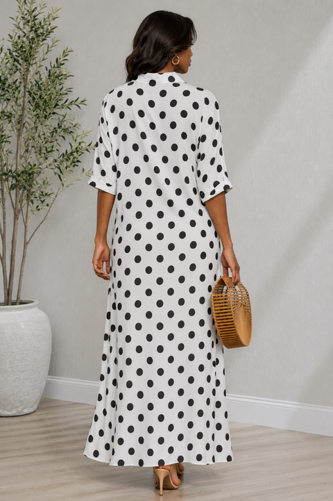 Polka Dot Button Down Shirt Long Dress