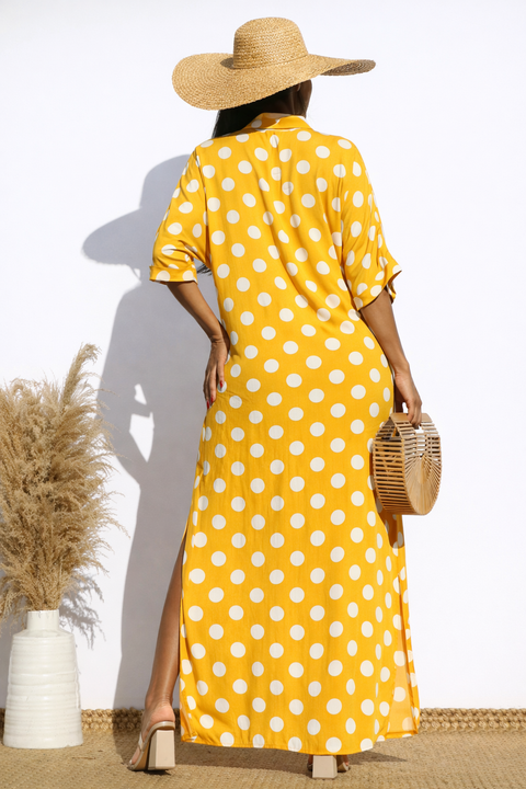 Polka Dot Button Down Shirt Long Dress
