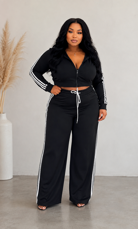 Side Striped Zip Up Top & Pants Set (Plus)