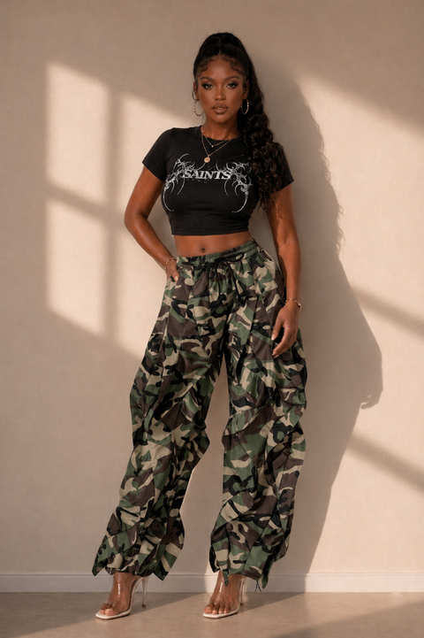 Printed Ruffle Drawstring Jogger