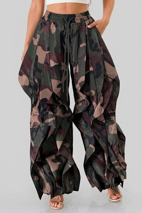 Printed Ruffle Drawstring Jogger