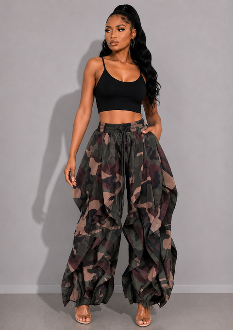 Printed Ruffle Drawstring Jogger