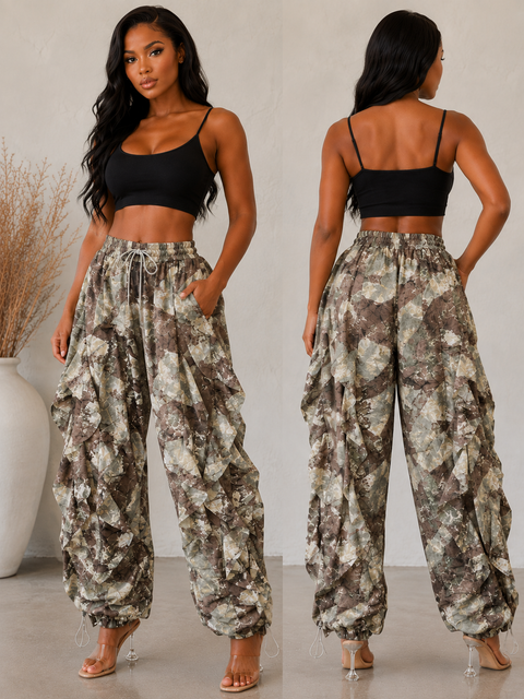 Printed Ruffle Drawstring Jogger