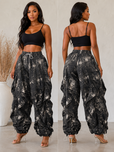 Printed Ruffle Drawstring Jogger