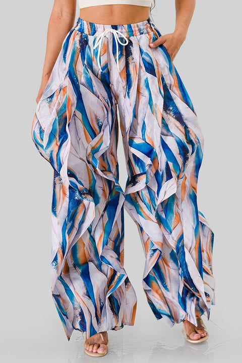 Printed Ruffle Drawstring Jogger