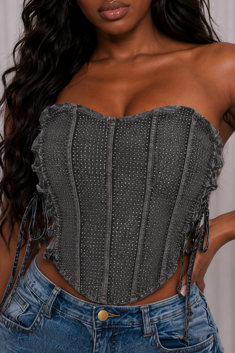 All Rhinestone Denim Corset