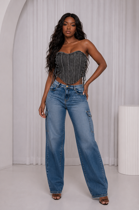 All Rhinestone Denim Corset
