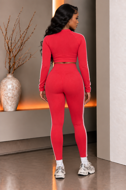 Rib Side Stripe LS Jacket & Leggings Set